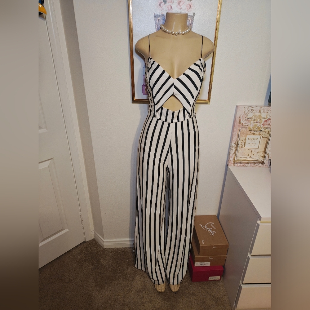 Black and White Striped Jumpsuit